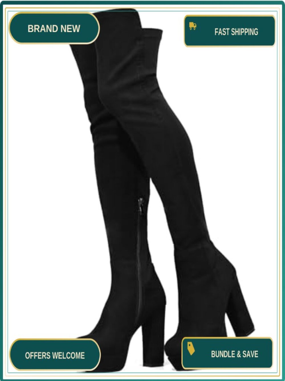 Over the Knee Thigh High Boots Platform Chunky Heel Side Zipper Faux Suede